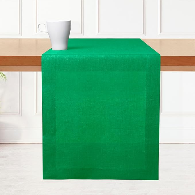 D'Moksha Homes Linen Kelly Green Table Runner 144 Inches Long - 100% Pure Linen Extra Long Table Runner 14 x 144 Inch for Winter, Christmas, Holiday, New Year - Machine Washable