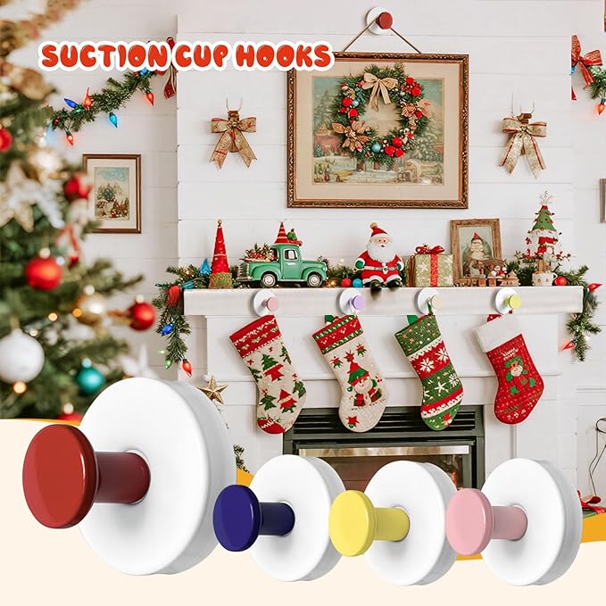 Suction Cup Hooks, Suction Cup Hooks for Shower,Removable Towel Hooks for Bathroom Window Glass Door Wall, Bath Robe Looafh Wreath Hook for Hanging