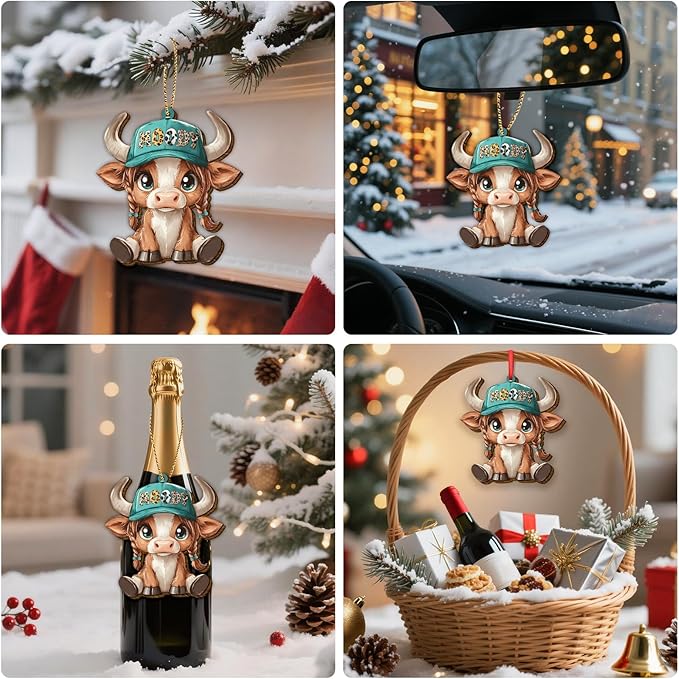 Farm Cow Ornament 2025 – Moody Cow Christmas Ornaments, Funny Western Girls Xmas Tree Decoration for Cow Lovers