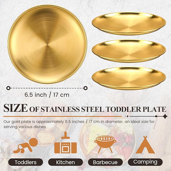 Nuogo 20 Pieces Stainless Steel Gold Plates 6.5 Inch Gold Dinner Plates Metal Serving Tray Dessert Dishes for BBQ, Salad, Snack, Desserts, Food Serving, Outdoor Camping