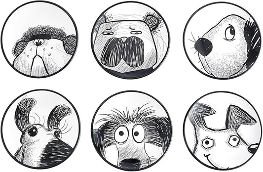 Bico Doodle Pawtrait Appetizer Plates Set of 6, 6 Inch Small Ceramic Dessert Plates for Snacks, Salad, Tablescape, Microwave and Dishwasher Safe, Gift for Housewarming and Thanksgiving