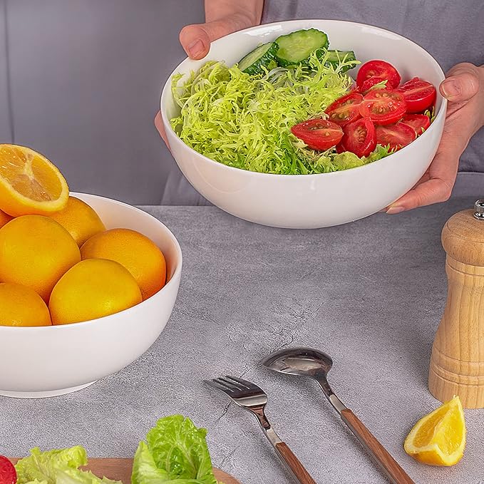 DELLING 60 Oz Large Serving Bowls Set, 8" White Soup Bowls Salad Bowls Serving for Kitchen, Ceramic Mixing Bowls For Eating Pasta, Noodle, Fruit Vegetable, Ramen, Microwave & Dishwasher Safe, 3 Pack