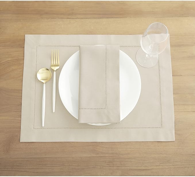 Solino Home Linen Cloth Napkins Set of 6 - Cotton Linen Hemstitch Dinner Napkins 20 x 20 Inch for Spring, Easter - Handcrafted and Machine Washable