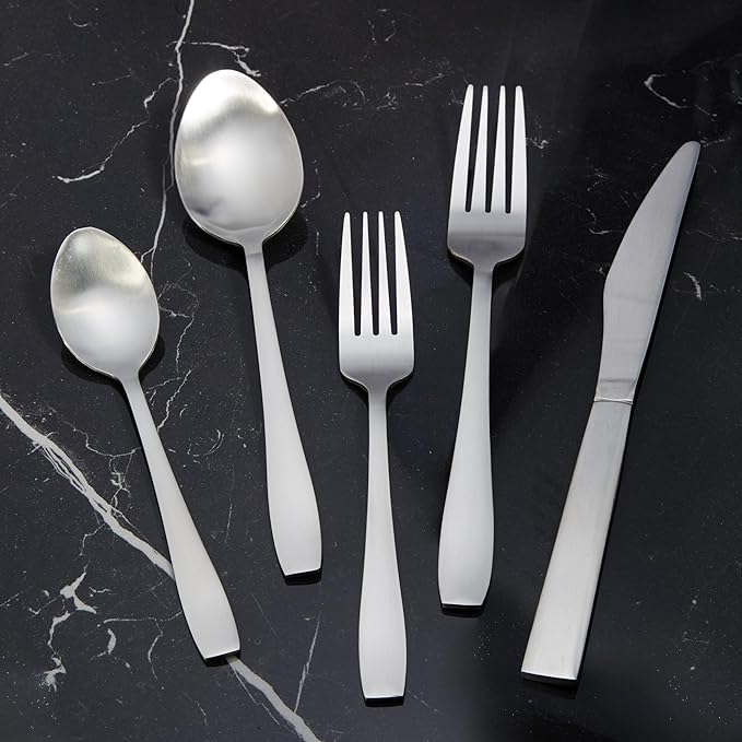 BergHOFF Taper Stainless Steel 20Pc Flatware Set, Service For 4, Long Lasting Use, Matte Finish, Silver