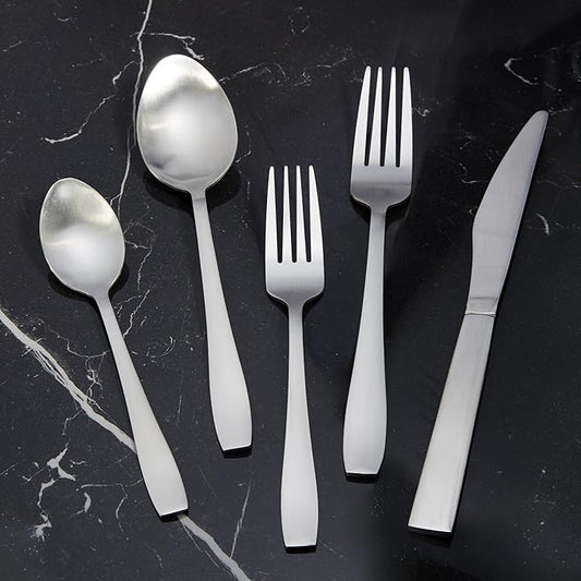 BergHOFF Taper Stainless Steel 20Pc Flatware Set, Service For 4, Long Lasting Use, Matte Finish, Silver