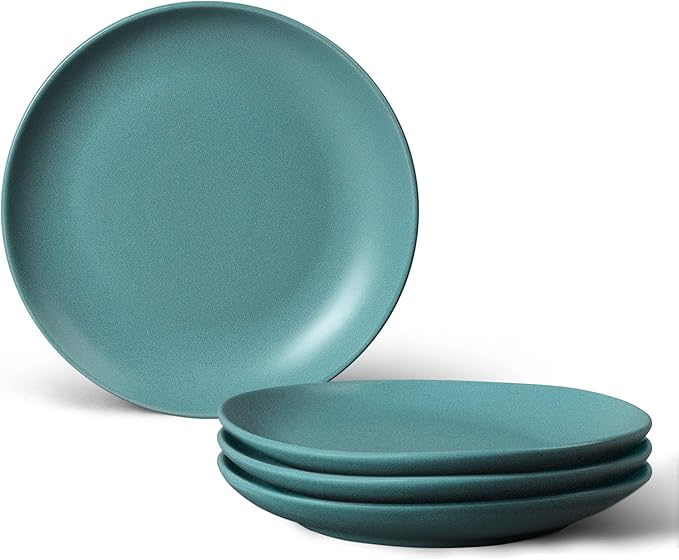 fanquare 8" Green Matte Dessert Plates Set of 4, Large Porcelain Pasta Plates, Modern Ceramic Dishes Set, Salad Plate