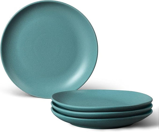 fanquare 8" Green Matte Dessert Plates Set of 4, Large Porcelain Pasta Plates, Modern Ceramic Dishes Set, Salad Plate
