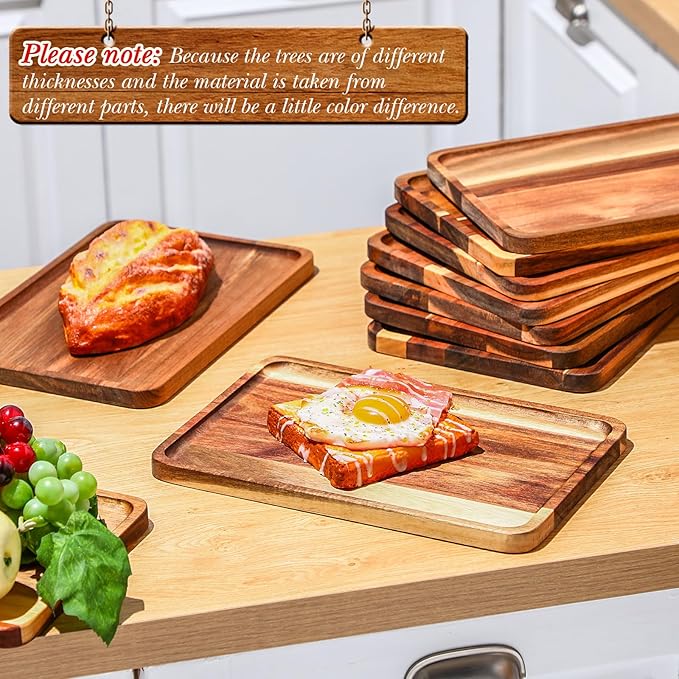 Roshtia 12 Pcs Acacia Wood Serving Tray Rectangular Wooden Serving Platter Christmas Dinner Plates Wood Cheese Charcuterie Board for Food Vegetable, Charcuterie, Appetizer (8'' X 12'' X 0.6'')