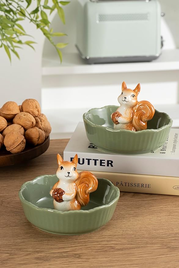DIHOclub Cute Squirrel Candy Bowl Ceramic Candy Dish (Green Squirrel)