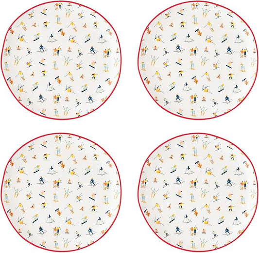 10 Strawberry Street Bella Holiday Appetizer Plates, Skiers, Set of 4