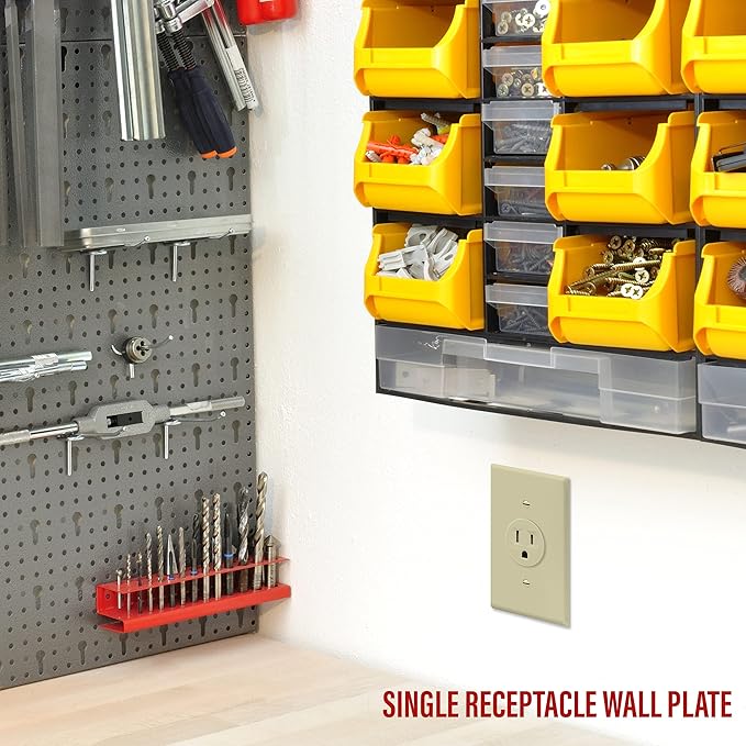ENERLITES 1.406" Hole Single Receptacle Outlet Wall Plate, Size 1-Gang 4.50" x 2.76", Polycarbonate Thermoplastic, 8851-I-10PCS, Ivory (10 Pack)