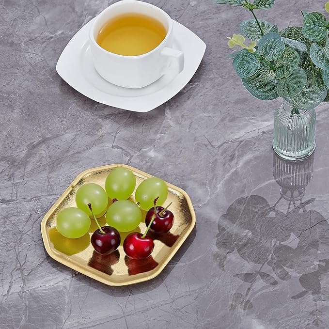 SANQIAHOME 5.1x5.1 inch square Appetizer Plates,thick stainless steel Dinner Plates, Pasta Dessert Plates for Sushi, Fruit oven/Dishwasher Safe, Set of 4,Gold