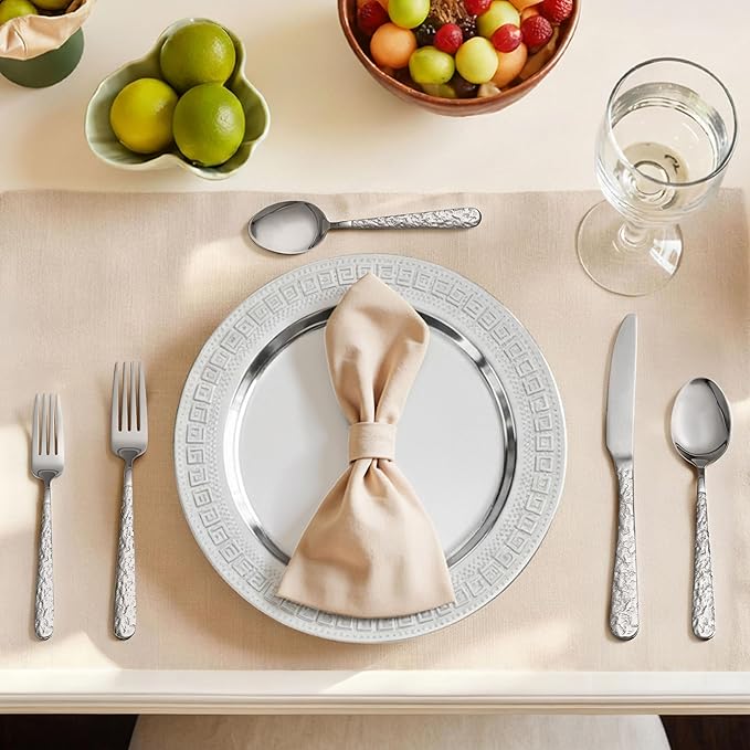 40-Piece Hammered Silverware Set for 8, Stainless Steel Cutlery with Unique Lava Texture, Nickel Free Spoons & Forks Set, Dishwasher Safe Flatware, Elegant Design for New Home Gifts
