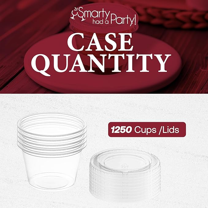 Smarty Had A Party 1250 Sets of Clear Plastic Disposable Souffle Cups with Lids 1 oz. Small Dessert and Portion Cups with Lids