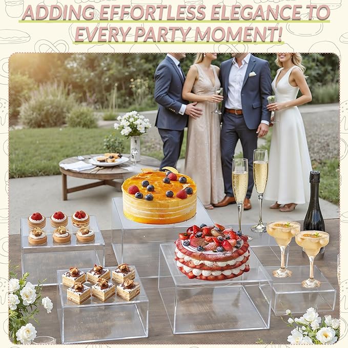 6pcs Large Buffet Risers And Display Stands(7"-11" Set), Acrylic Food Risers For Buffet Table, Dessert Stands, Party, Catering, Jewelry Showcase & Collectibles, Nesting Cube Boxes for Display
