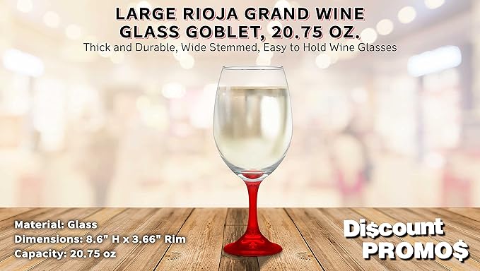 DISCOUNT PROMOS Rioja Grand Wine Glasses 20.75 oz. Set of 10, Bulk Pack - Perfect for Hotel, Bar, Restaurant or Lounge - Red