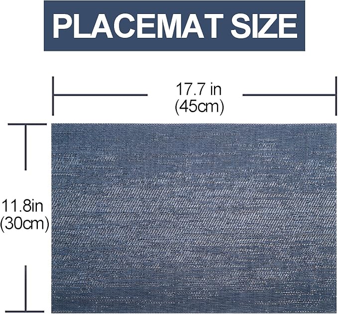 Placemats,PlasticVinyl Washable Heat-Resistant Durable PVC Non-Slip Woven for Kitchen Dining Table Mats (Navy, Set of 8)