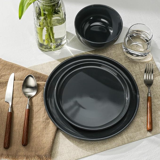 Stellar Plates and Bowls Sets Dishes Set for 8 Handpainted Dinnerware Sets 24 Pieces, Speckled Ceramic Plate Set Scratch Resistant Microwave & Dishwasher Safe (Laguna Dawn)