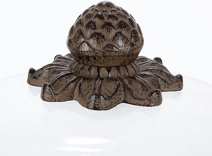 Glass Domed Cake Pedestal with Acanthus Leaf Ornate Brown Metal Base and Cream Ceramic Plate