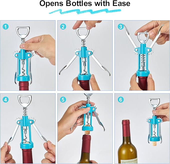 Wine Opener,Multifunctional Bottles Opener Zinc Alloy Corkscrew Wine Opener with Ergonomic Wing Handle (light blue）