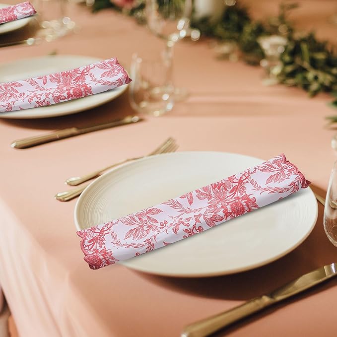 Ridhi Hand Block Print Peach Coral 18" x 18" (Set of 4) Embriodery Table Napkins Reusable Cotton Dinner Napkins for Weddings, Parties, Everyday Dining Gift for Spring, Easter, Valentine