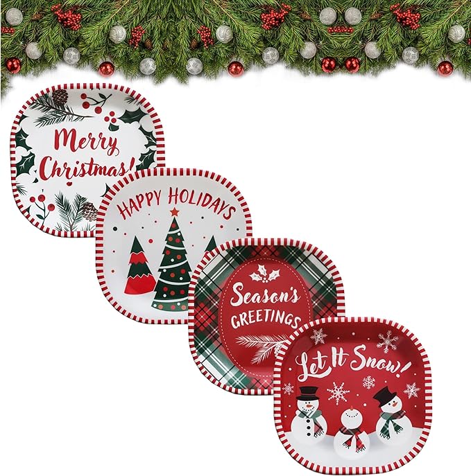 Kane Christmas 8-inch Melamine Appetizer Plates, Set of 4, for Dinner and Decorating, Salad or Dessert Dinnerware