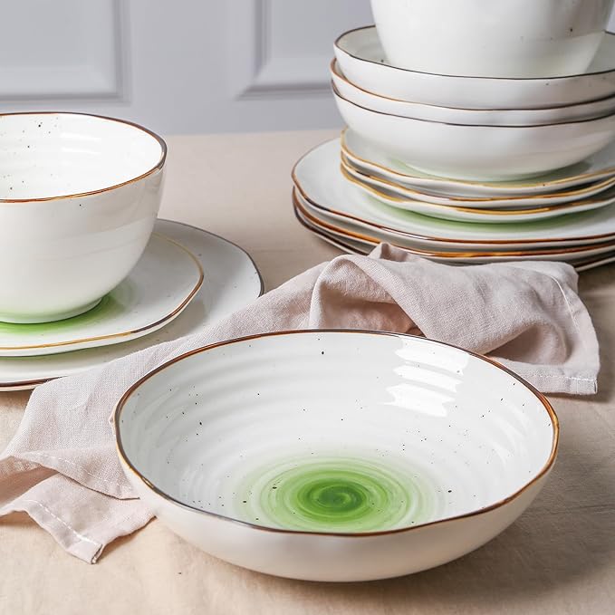 Christian Siriano Luma 16-Piece Dinnerware Set Porcelain, Green