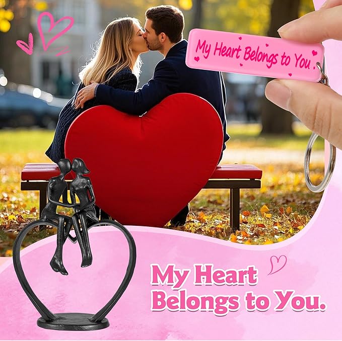 Gifts for Wife, Kissing Couple & Loving Heart Statue Cast Iron Sculpture Decor, Wedding Anniversary Birthday Gifts for Wife Women Girlfriend Her, Loving Couple Gifts for Christmas