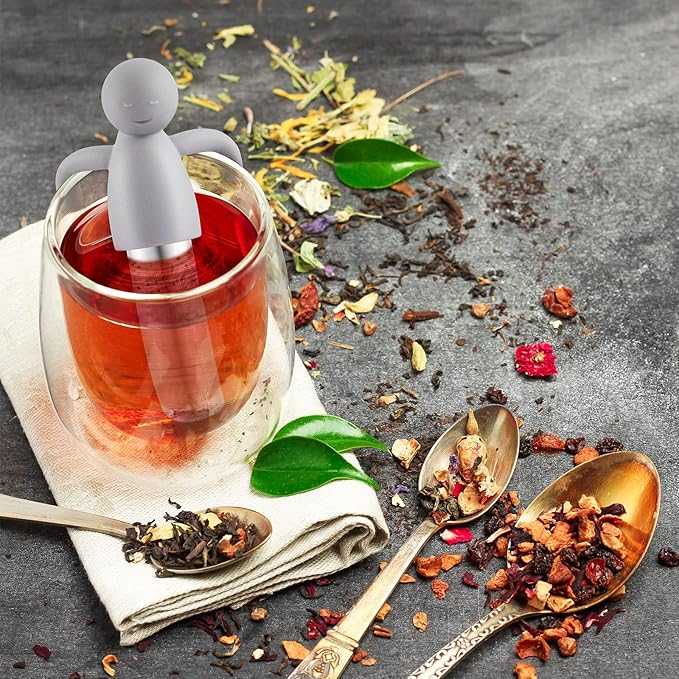 2 Pieces Tea Infuser for Loose Tea Cute Fine Mesh Tea Strainer Stainless Steel Tea Filter Ball Tea Diffuser Steeper for Teacups Teapots (Brown, Gray)