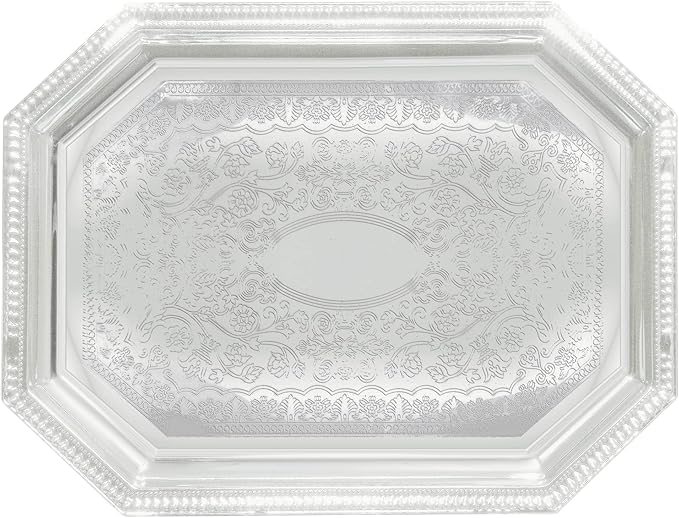 Winco Serving Tray, Octagonal, 12" x 17", Chrome Plated
