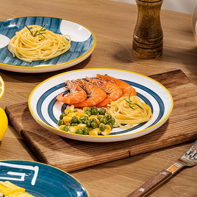 Yeacccng Dinner Plates Set of 4, Ceramic Sandwich Plate, 8 Inch Saucers Plates, Shallow Plates for Kitchen Decor, Scratch-Resistant, Lead-Free, Dishwasher & Microwave Safe, Easy Clean
