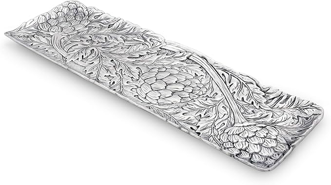 Arthur Court Horse Artichoke Metal Serving Tray for Serving Food, Snacks, Desserts Platter Cheese Platter - Silver Artichoke Style 19.25 inch x 6 inch