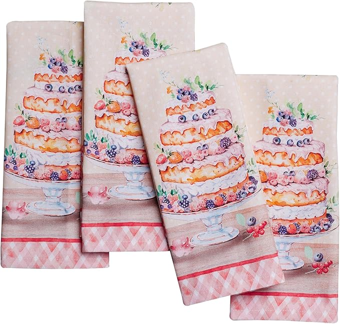 Maison d' Hermine Cloth Napkins Set of 4 100% Cotton Soft & Durable Everyday Reusable Square Napkins Cloth Washable, Dinner, Cocktail Party, Wedding, Restaurant (Incing of The Cakes, 18" x 18")
