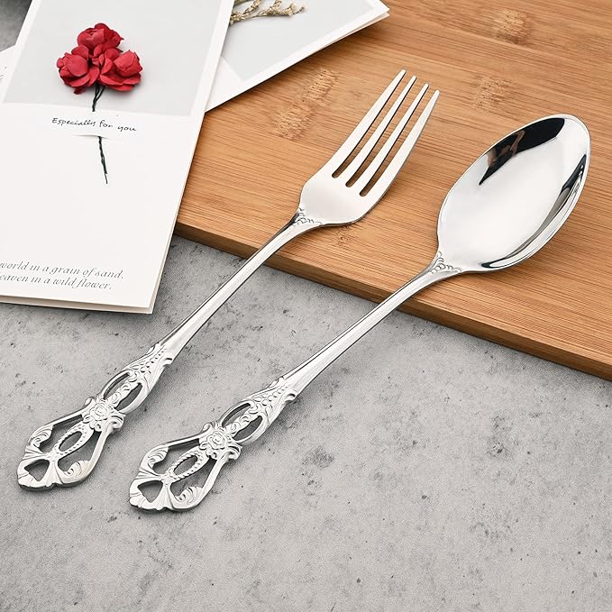 Mirror Polished Silver Silverware Set, 24-Piece 18/10 Stainless Steel Shiny Finish Flatware Service for 6, Kitchen Utensils, Tableware Cutlery for Home and Restaurant, Dishwasher Safe