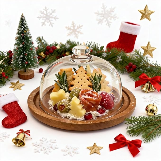 Charcuterie Snow Globes - 5 Pack Mini Cake Stand with Glass Dome Lid for Party Favors, Mini Charcuterie Snow Globes for Individual Desserts, Cupcakes & Pastries, Elegant Holiday Table Display (1PCS)