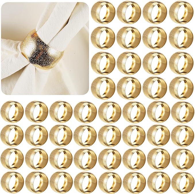 Lallisa 48 Pcs Gold Napkin Rings Bulk Metal Classic Brass Napkin Ring Holders Elegant Farmhouse Cloth Table Decorations for Tea Wedding Anniversary Birthday Dinners Party Supplies