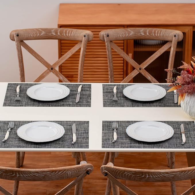 Placemats Set of 4, Heat Resistant Place Mats, Washable PVC Table Mats, Woven Vinyl Plastic Placemats for Dining Table, Non-Slip Stain Resistant Kitchen Table Placemats Easy to Clean?Ash-Gray?