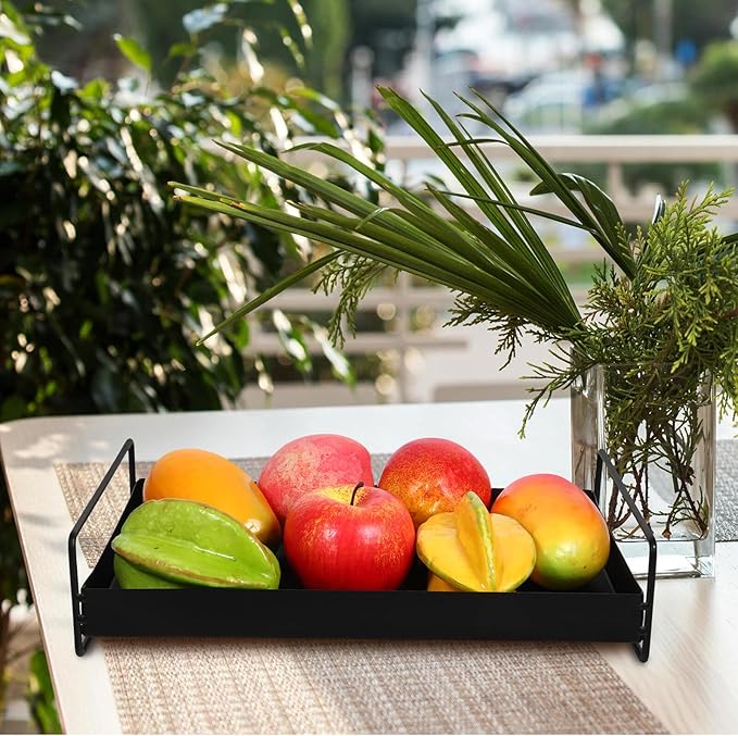 BESPORTBLE Metal Serving Tray with Side Handles for Fruit Snacks Beverage Decorative Coffee Table Organizer Plate Multi-use Display and Serving Platter for Home Office Party