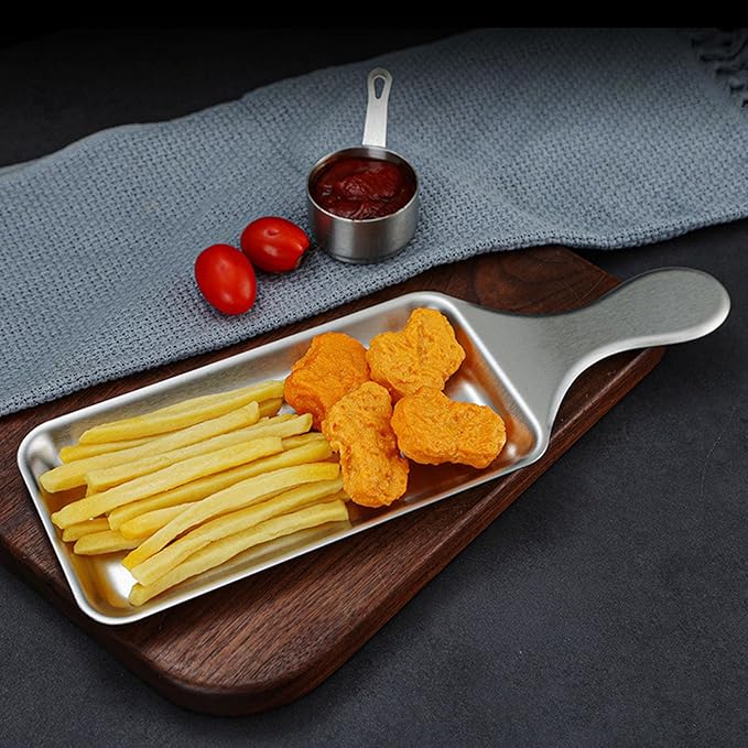 Stainless Steel Serving Plate with Handle - Rectangular Sushi Serving Tray for Western Cuisine, Steaks, Snacks Decorative Tray,Gold,Small
