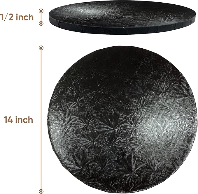 Cakebon Round Cake Boards - Sturdy 1/2 Thick Drums - 14 Inch Professional Fully Wrapped Edges Black 3-Pack