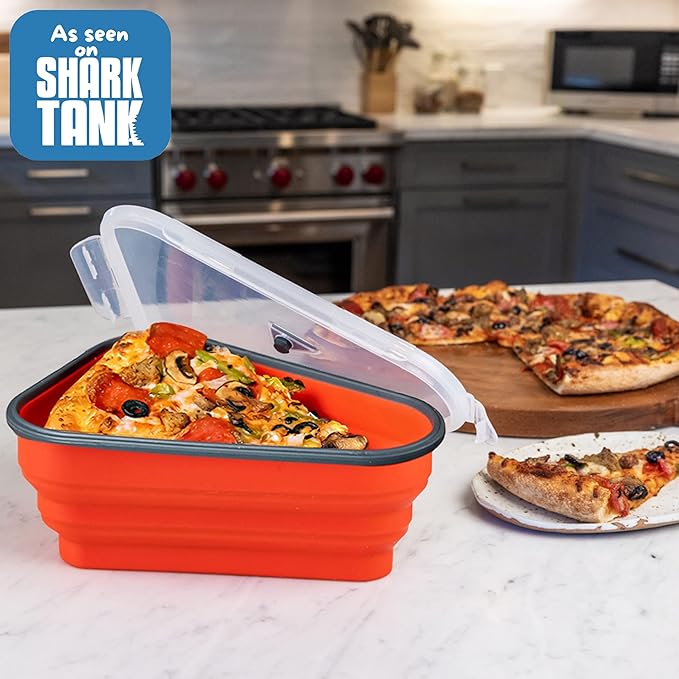 PIZZA PACK The Perfect Reusable Pizza Storage Container with 5 Microwavable Serving Trays - BPA-Free Adjustable Pizza Slice Container to Organize & Save Space, 3 Pack, Red, White, Blue