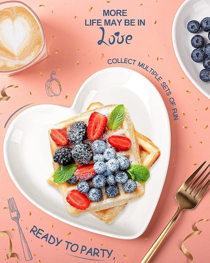 Delling Heart Porcelain Dessert Salad Plates - White 7.3 Inch Appetizer Plates,12 Pack Soy Sauce Dish