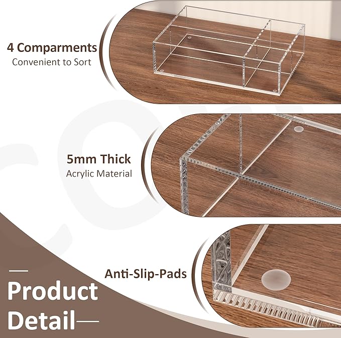 Clear Coffee Station Accessories Organizer, Countertop Acrylic Coffee Bar Tray for Coffee, Tea Bags, Condiments, Cups, Jars
