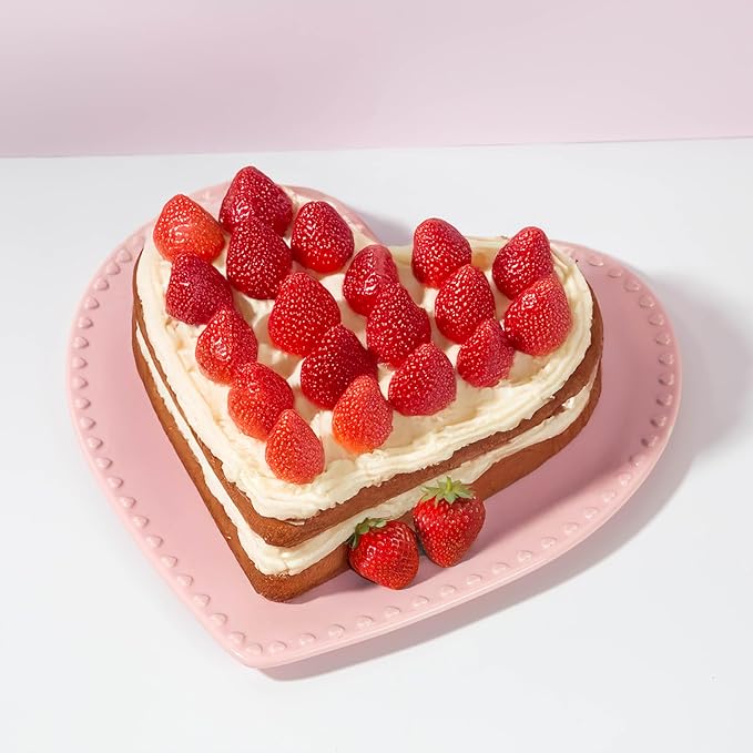 Paris Hilton Heart Cake Plate, Ceramic Serving Plate for Desserts, Cakes, Pastries & Treats, Durable Pink Heart-Shaped Platter for Parties, Holidays & Home Décor, 12-Inch, Pink