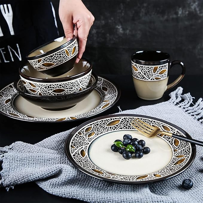 28-Piece Porcelain Dinnerware Set with Round Plates and Bowls Sets, Ceramics Dishes Set, Dinner Set, Dish Set, Tableware Set, Kitchen Dinnerware Sets, Service for 6 People