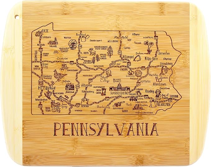 Totally Bamboo A Slice of Life Pennsylvania State Serving and Cutting Board, 11" x 8.75"