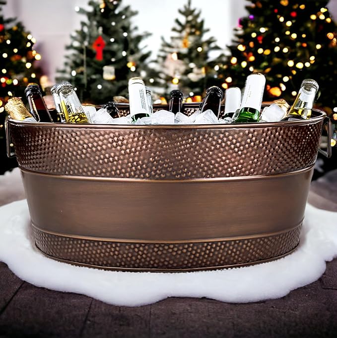 BREKX Aspen Galvanized Tub, Copper Finish Metal Ice and Drink Cooler for Parties, Sealed Leak Resistant Party Cooler, Easy to Clean, Handcrafted, Large Oval 25-Quart (6 Gallon), 30 Bottle Bucket