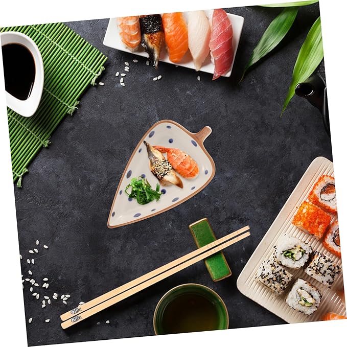 Veemoon Ceramic Snack Plate Hand-painted Leaf Design Dipping Plates for Sauces Appetizers Desserts Multi-use Food Tray for Home Restaurant Decorative Serving Dish