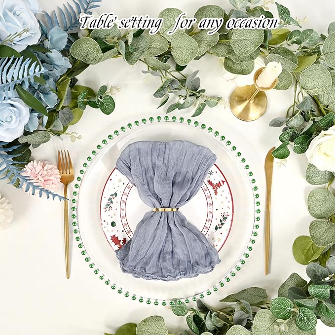 12 Pack Clear Charger Plates with Beaded Rim, 13 Inch Plastic Chargers for Dinner Plates Acrylic Round Tabletop Decoration for Home Kitchen Catering Wedding Table Event Party Dinner (Green)