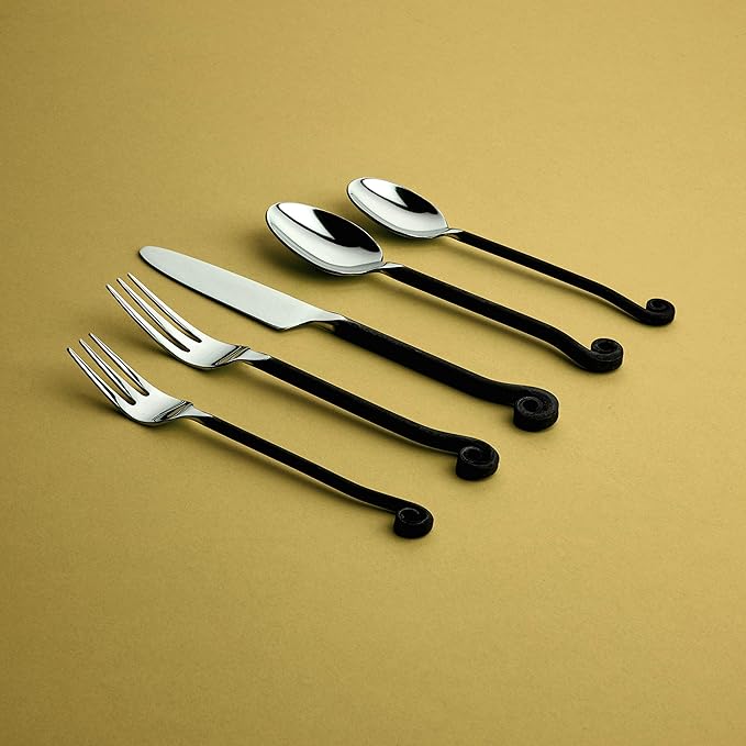 Gourmet Settings 20-Piece Flatware Treble Clef Collection Black Silverware Cutlery Kitchen Sets, Stainless Steel Utensils Knife/Fork/Spoons, Dishwasher Safe (34-350)